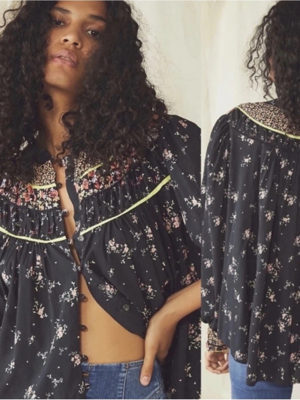Free People Black Paloma printed Blouse
